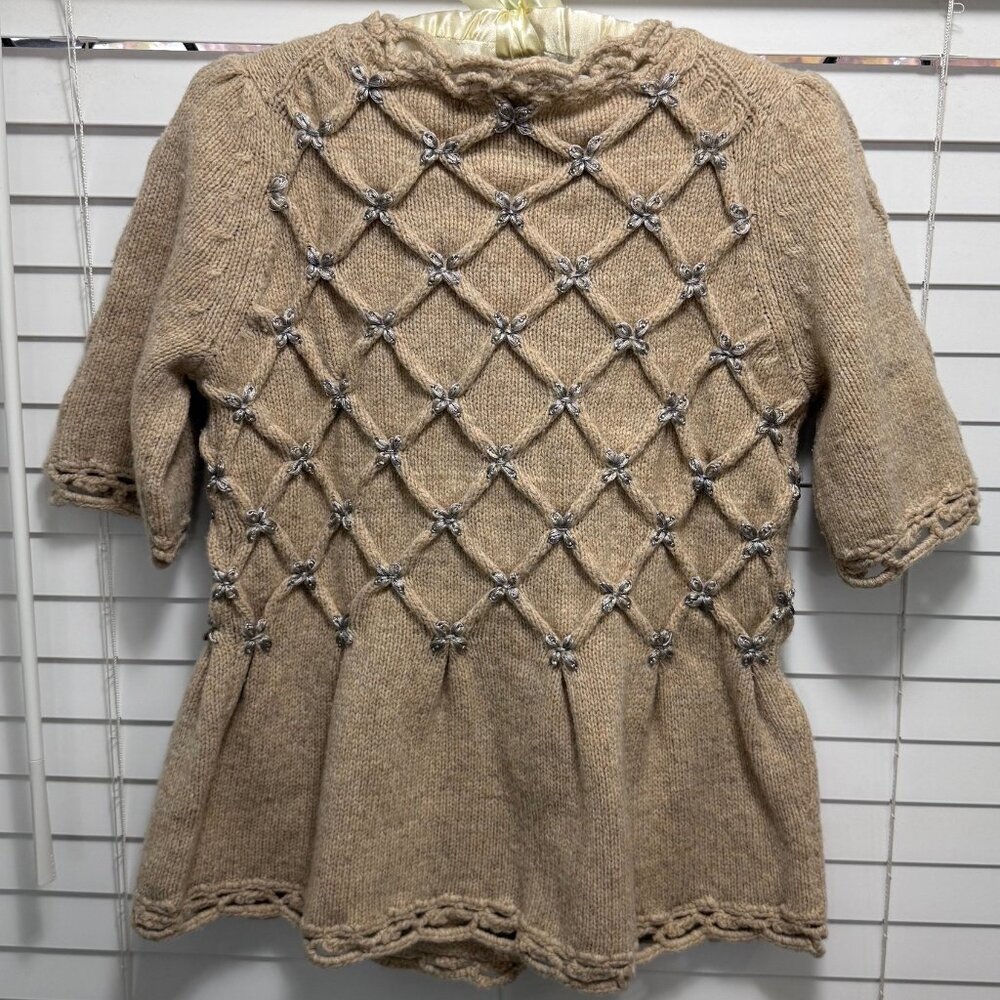 anthropologie leifsdottir Lisel Cardigan 90% wool chunky beige cardigan; Size S - Picture 2 of 9
